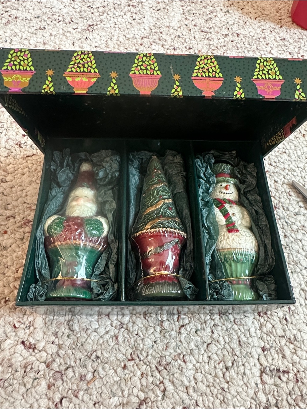 vintage "Celebrate the Season" Topiary Candle Trio